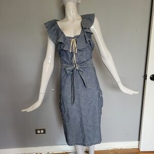 Ralph Lauren Chambray Ruffle Midi, VGUC, Size 10